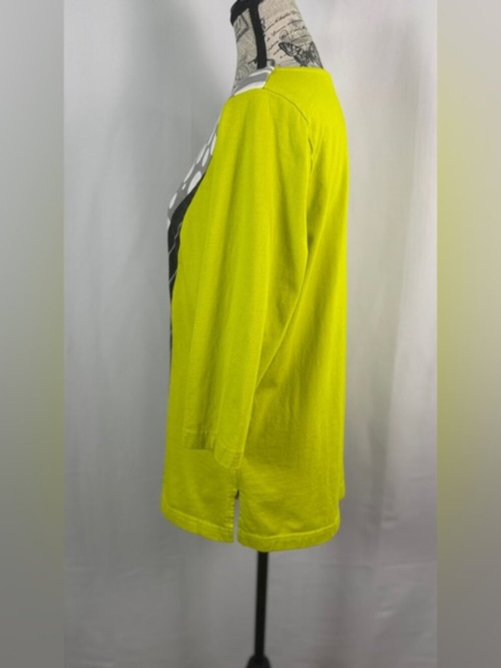 Bob Mackie Wearable Art Chartreuse Abstract Tunic Top 100% Cotton M - Picture 6 of 10